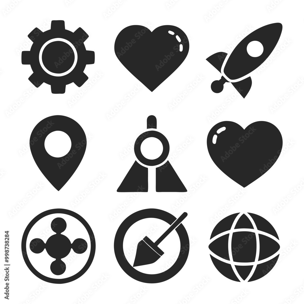 Poster abstract geometric shape icon set in silhouette vector style for modern web and print designs. minim
