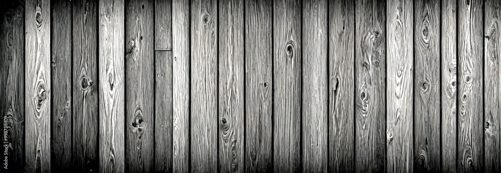 Aufkleber A monochromatic wooden wall composed of vertical planks, with visible knots and grain patterns, creating a textured and rustic appearance