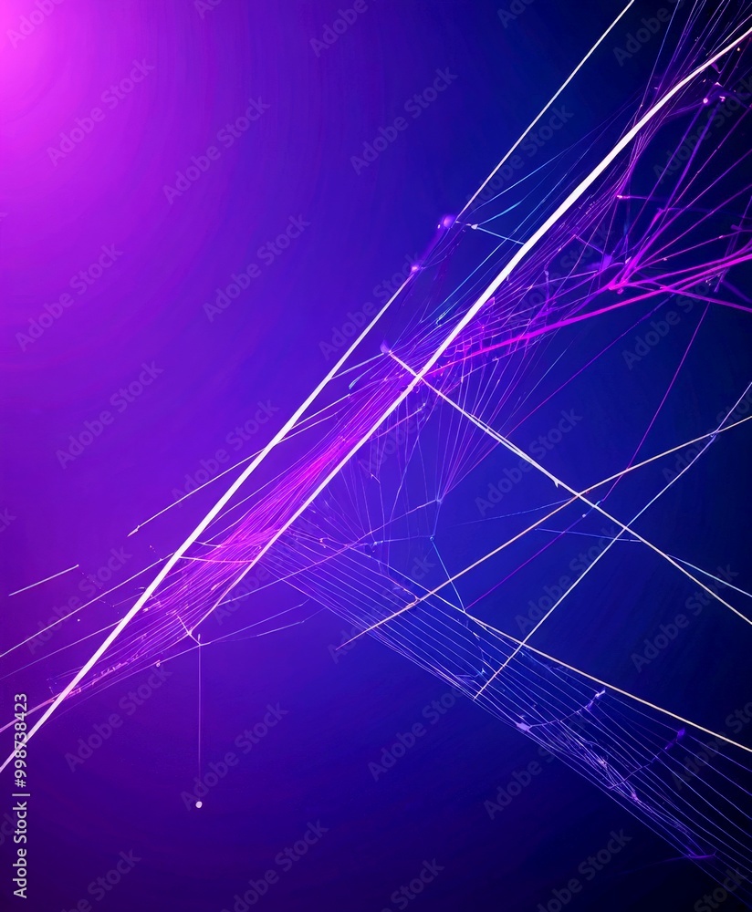 Poster a complex network of intersecting lines and lines, creating a sense of depth and dimensionality The lines are colored in shades of purple and white, with some lines appearing