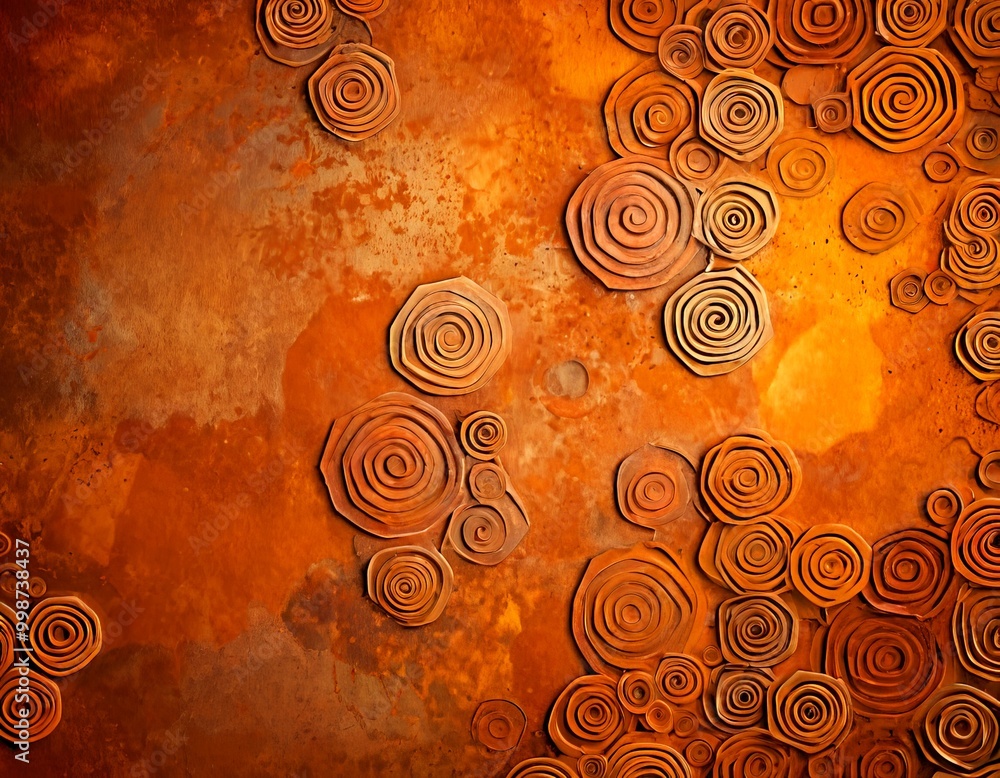 Poster a close-up view textured surface with a repeating pattern of brown, circular shapes, resembling a mo