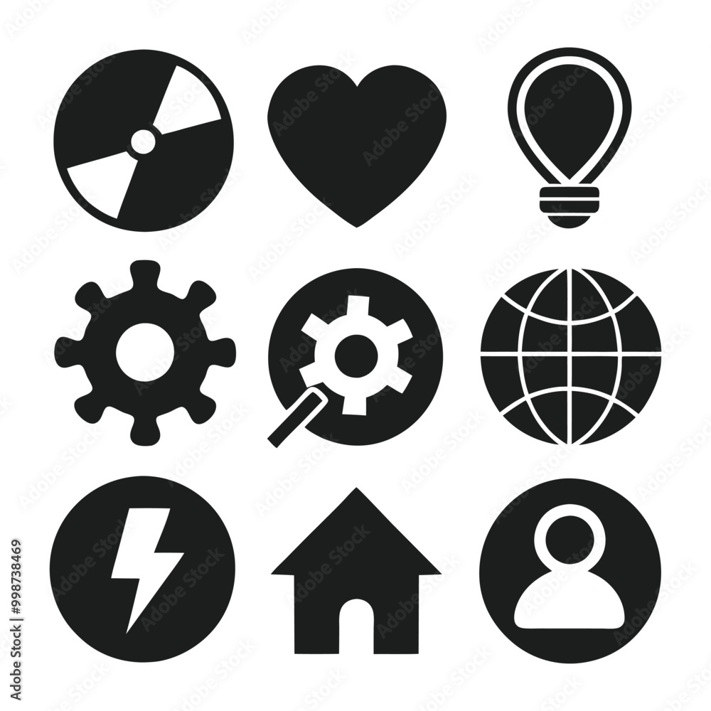 Poster abstract geometric shape icon set in silhouette vector style for modern web and print designs. minim