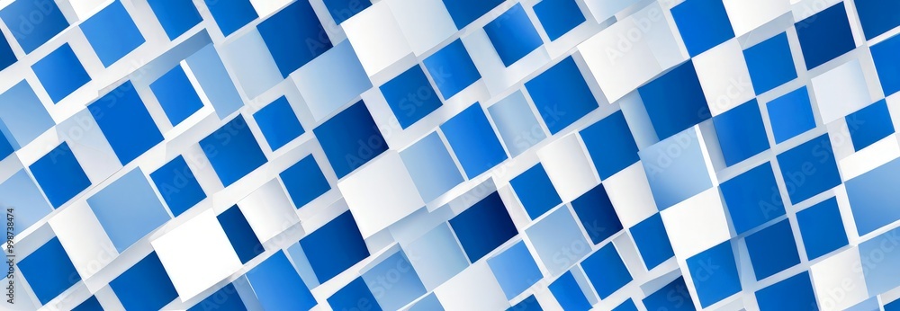 Poster a repeating pattern of blue and white squares arranged diagonally, creating a visually striking and geometric design