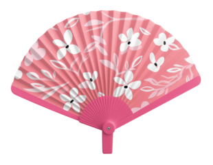 Handheld fan png pink floral design, transparent background