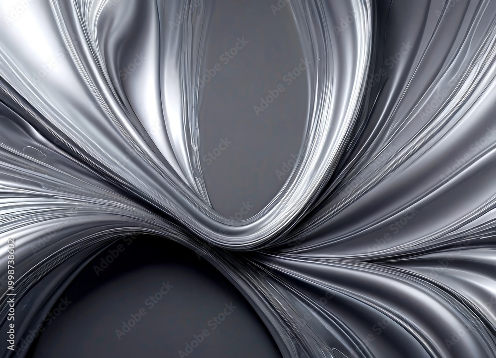 Poster a complex, abstract pattern of curved lines and swirls in shades of gray, creating a sense of movement and dynamism