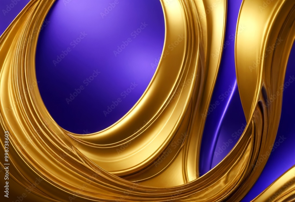 Poster a close-up view golden spiral shape, with a gradient of blue and purple colors The spiral has a smooth, flowing texture and appears to be composed of multiple layers of