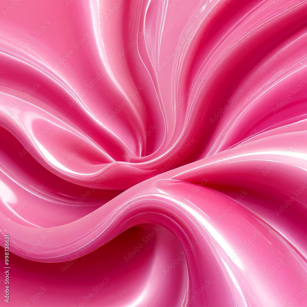 Poster a close-up view pink, flowing fabric with a soft, wavy texture the fabric appears to be made shiny, 