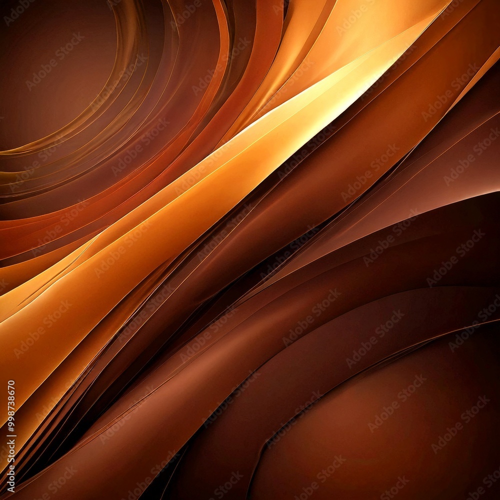 Poster a striking abstract composition of overlapping curved lines in shades of brown and orange, creating a sense of depth and movement