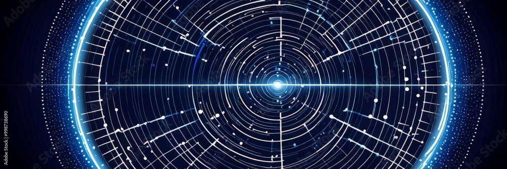 Leinwandbilder a futuristic, abstract digital design featuring a circular pattern of white lines and dots, with a b
