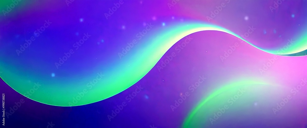 Poster a gradient background transitioning from purple to green, with a subtle wave-like pattern and small white dots scattered throughout