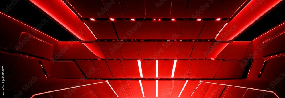 Aufkleber a futuristic interior space with a red and black color scheme, featuring a series of curved lines an