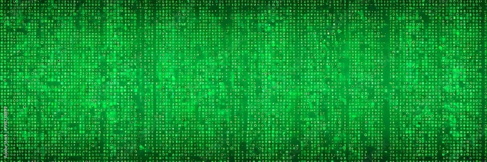Poster a dense, green background filled with numerous small, square-shaped icons or symbols, creating a visually dense and textured pattern