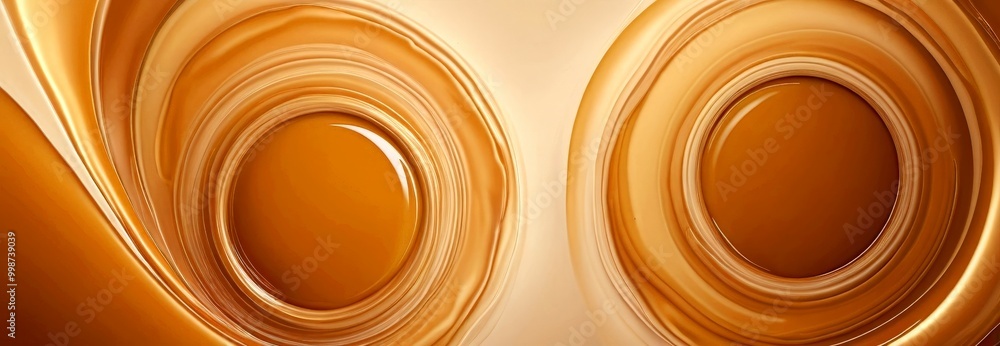 Poster two overlapping circles, each filled with a warm brown liquid, creating a visually striking and abstract composition