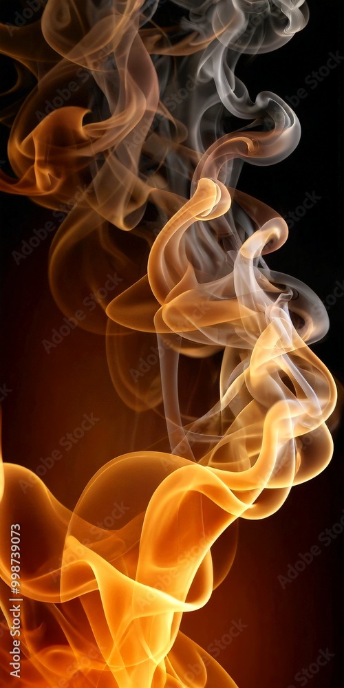 Poster a swirling pattern of orange and white smoke against a dark background, creating a dynamic and captivating visual effect