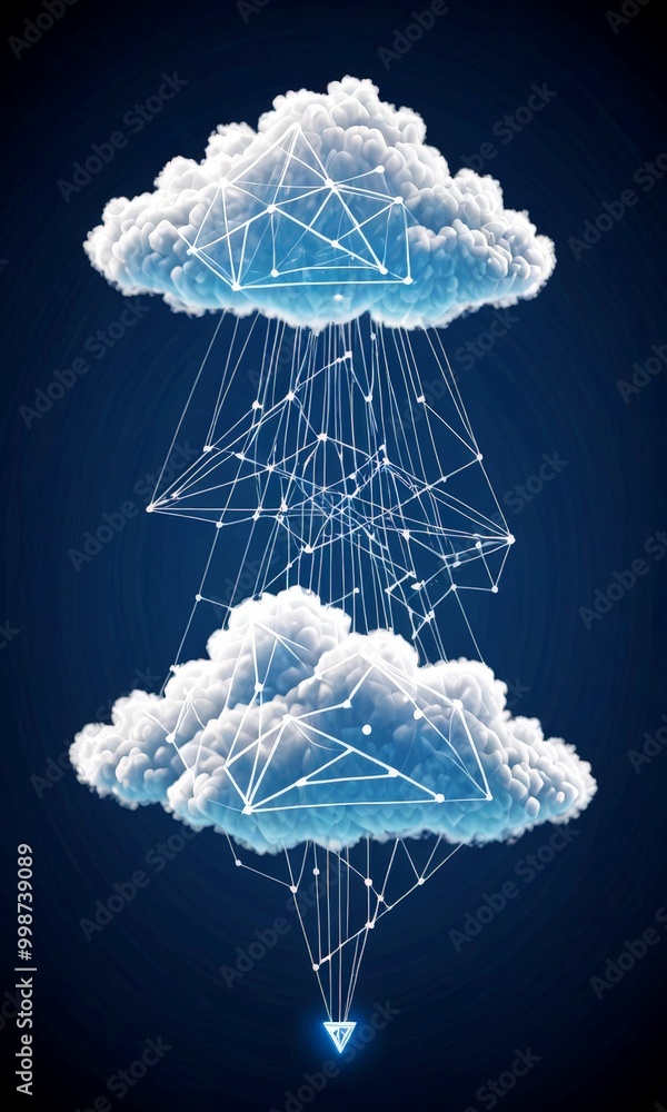 Aufkleber a digital illustration cloud with a network of lines and dots, resembling a digital network or data 