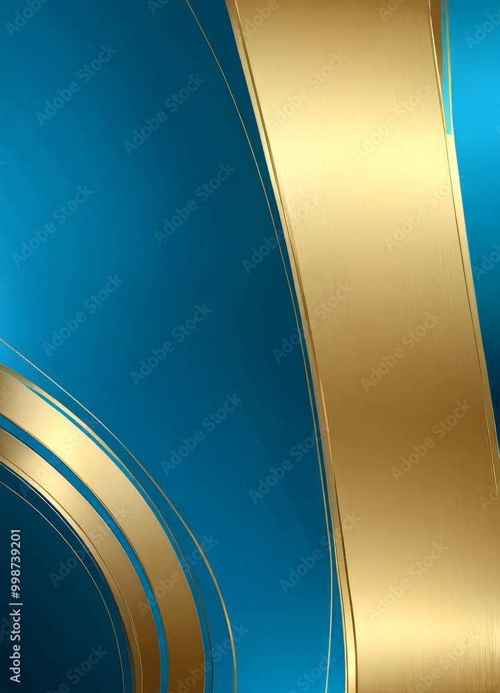 Poster a striking abstract composition with a gradient of blue and gold. The blue background transitions into a deep blue at the top, creating a sense of depth. The gold