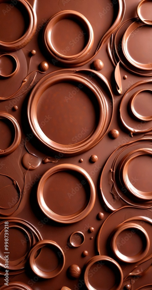 Fototapete A close-up view chocolate surface with various shapes and sizes of chocolate pieces, creating a visually appealing and textured pattern