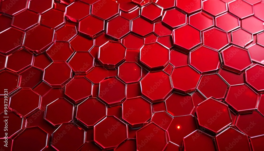 Aufkleber a close-up view red hexagonal pattern composed of numerous small hexagons arranged in a repeating pattern