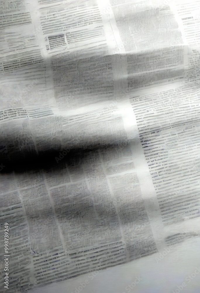 Poster a close-up view newspaper page with text and s, captured in a slightly blurred and out-of-focus mann
