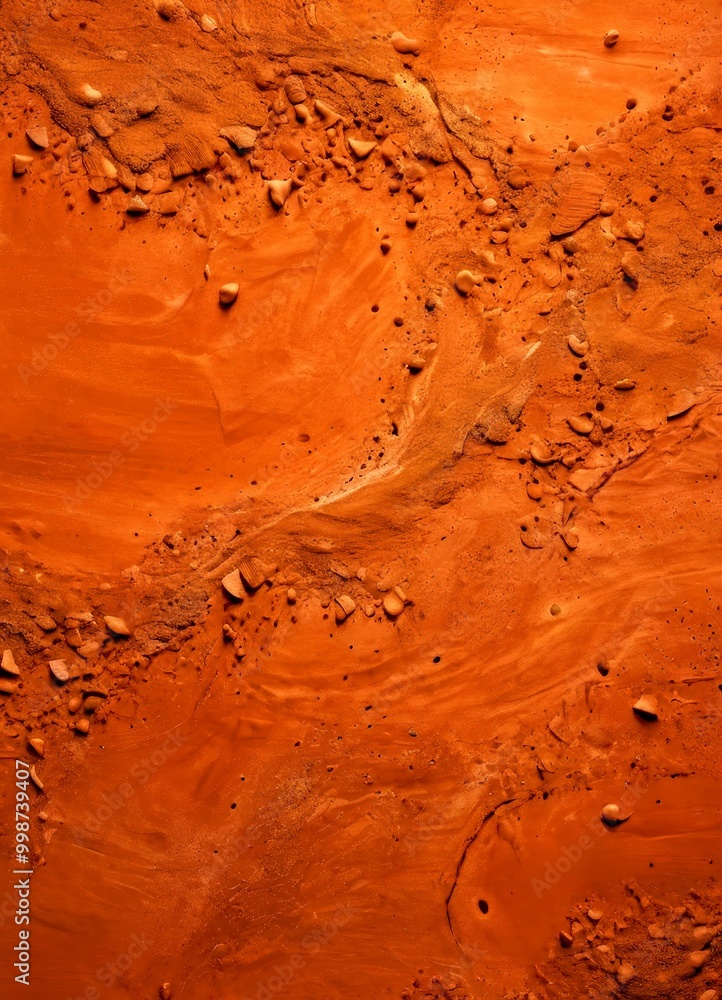 Aufkleber a close-up view of a reddish-orange surface with small rocks and uneven textures, resembling a rocky