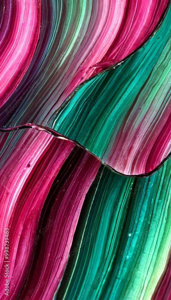 Leinwandbilder a close-up view textured surface with alternating stripes of pink and green, creating a vibrant and dynamic visual effect