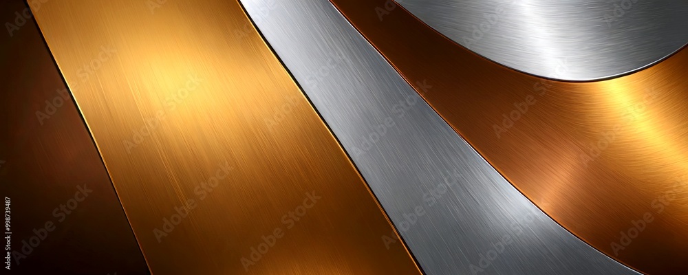 Poster a close-up view metallic surface with a gradient of metallic colors, including gold, silver, and bro