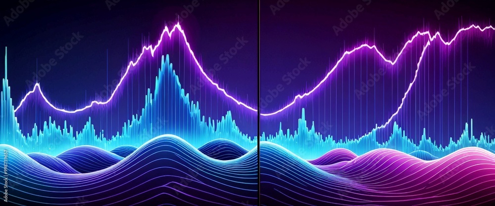 Fototapete a digital illustration wave-like pattern with a series of peaks and valleys, accompanied by a series of lines and curves that resemble a sound wave