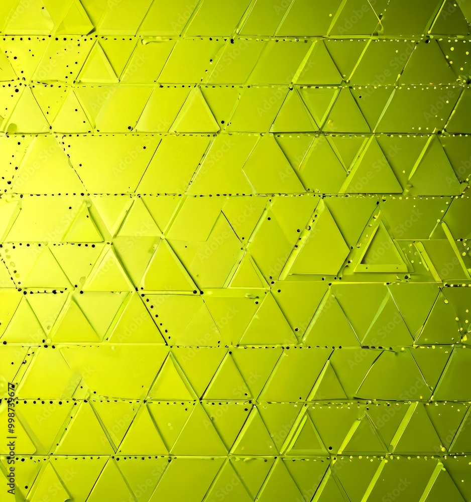 Poster a close-up view geometric pattern composed of numerous triangular shapes in various shades of green, arranged in a grid-like fashion