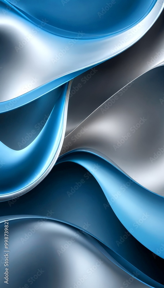 Aufkleber a dynamic abstract composition of blue and gray waves, with a gradient effect transitioning from dee