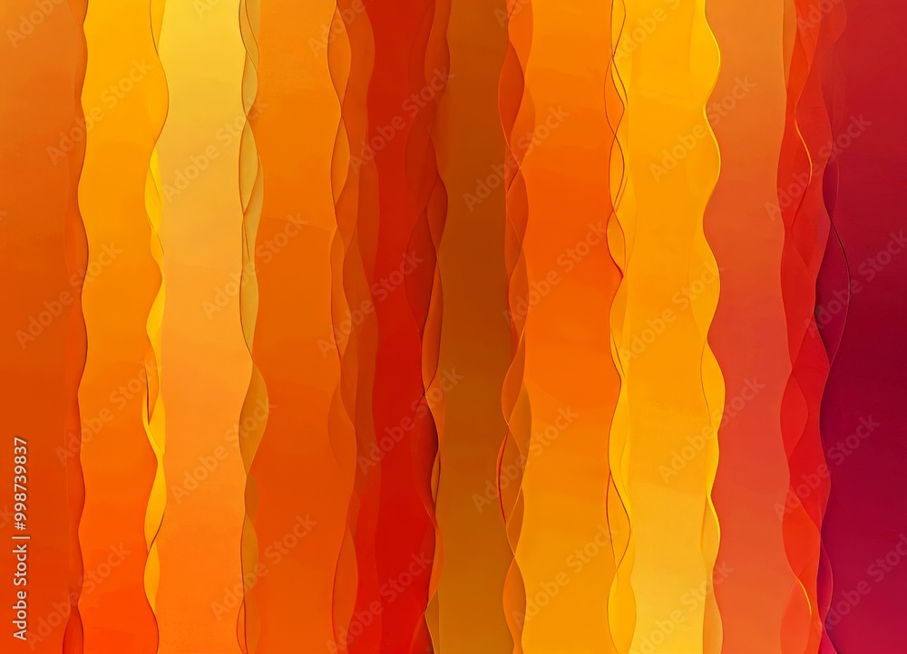 Poster a vibrant abstract pattern composed of vertical lines in various shades of orange, yellow, and red, creating a dynamic and visually striking composition