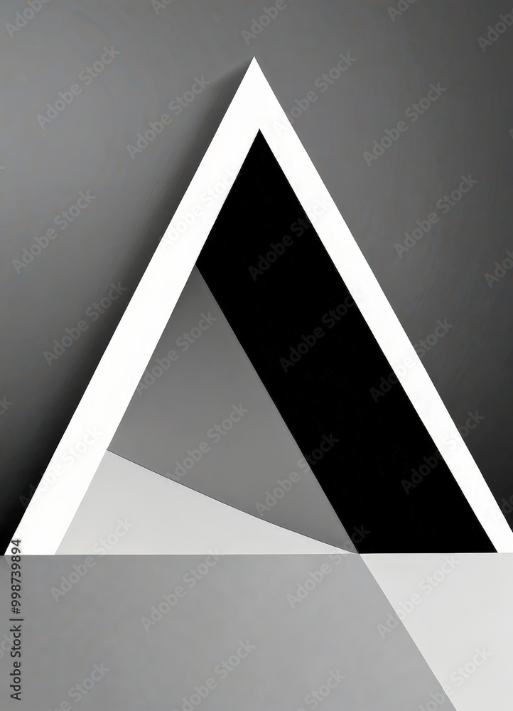 Poster A minimalist black and white featuring a triangular shape with a white line running through it, set against a dark background