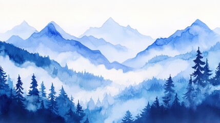 Obraz premium Tranquil spring mountains: watercolor landscape for prints and posters