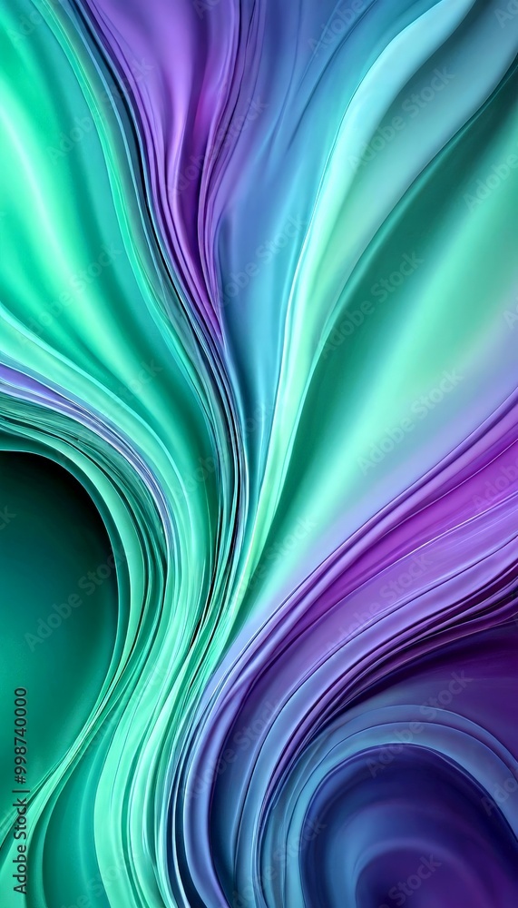 Aufkleber a vibrant abstract pattern composed of curved lines and swirls in shades of green, purple, and blue, creating a dynamic and visually striking composition