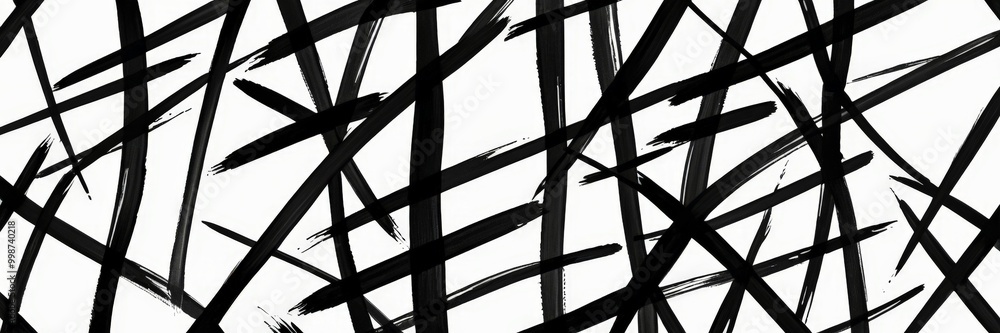 Poster a striking abstract composition of intersecting black lines, creating a sense of depth and complexity The lines are not perfectly straight, adding a dynamic and organic feel