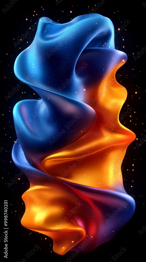 Poster vibrant abstract shape in blue and orange tones, creating a dynamic visual experience. ideal for mod