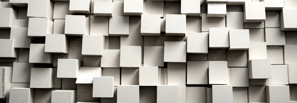 Poster A white cube pattern, with the cubes varying in size and orientation, creating a visually striking and abstract design