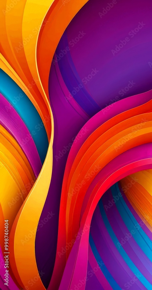 Poster a vibrant abstract composition of overlapping curved lines in a variety of bright colors, including 