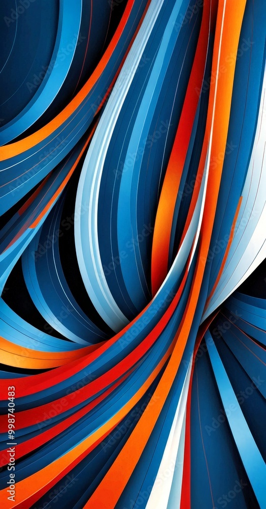 Poster a digital illustration featuring a complex arrangement of curved lines in various shades of blue, or