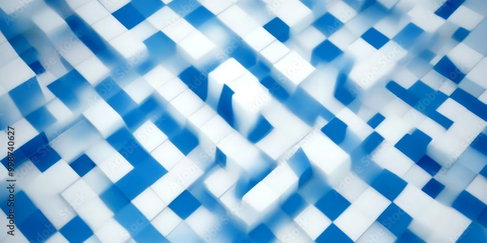 Fototapete a complex pattern of overlapping white and blue cubes, creating a visually striking abstract design