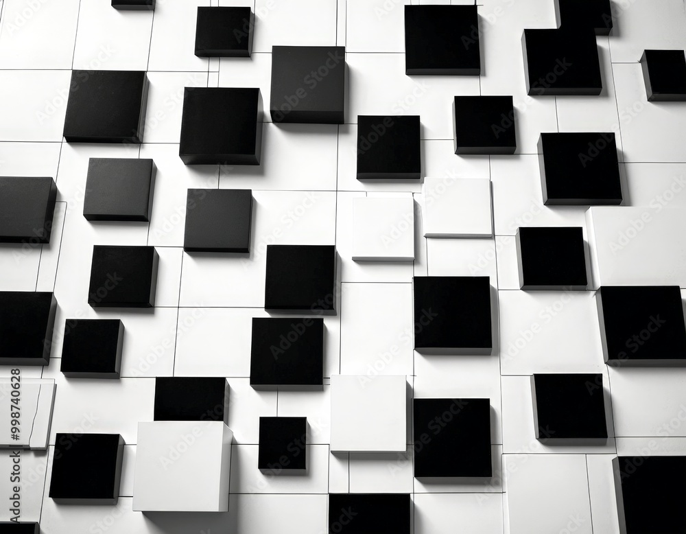 Aufkleber a monochromatic grid of black and white cubes, creating a visually striking pattern