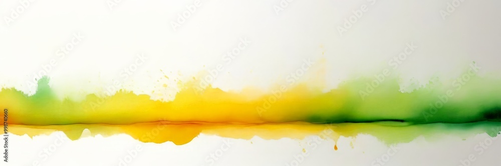 Poster a vibrant abstract watercolor painting, featuring a gradient of yellow and green hues. The painting is composed of splashes of color, creating a dynamic and energetic
