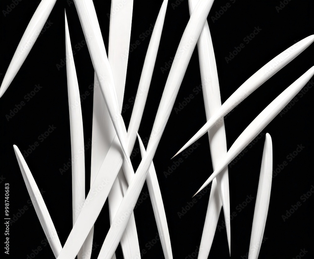 Poster a collection of white, sharp, and pointed objects arranged in a seemingly random manner against a black background