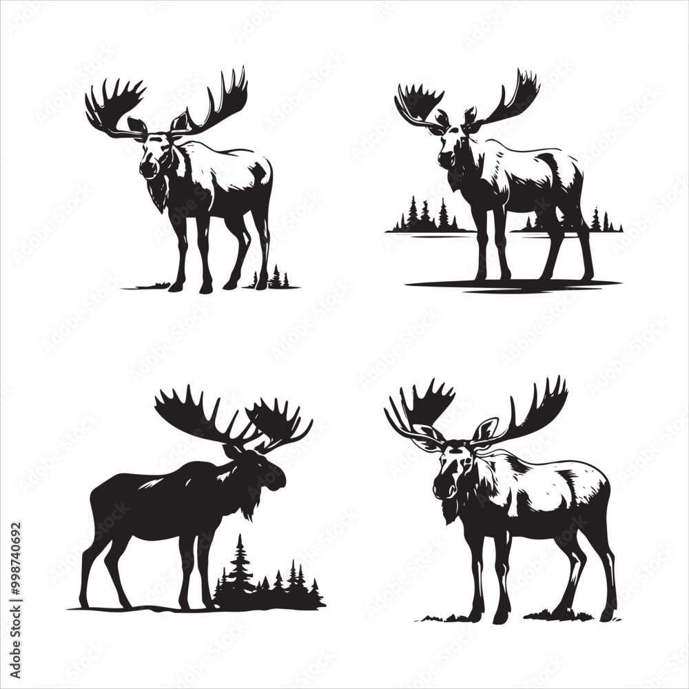 Wall mural deer silhouette vector illustration, 