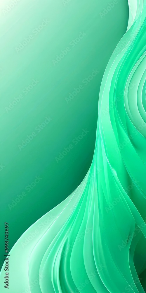 Poster a vibrant abstract design with a gradient of green and white colors the design is composed of curved