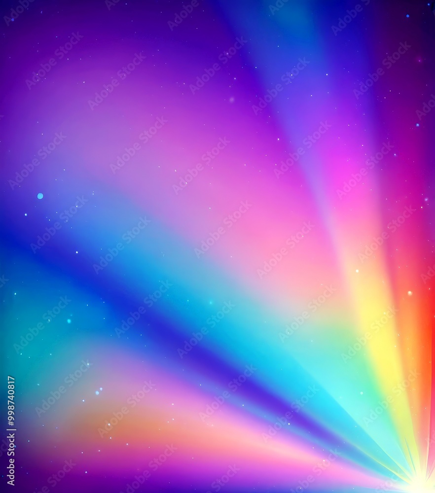 Poster a vibrant, gradient-filled background with a rainbow-like effect, radiating light from the bottom right corner and creating a sense of depth and dimension