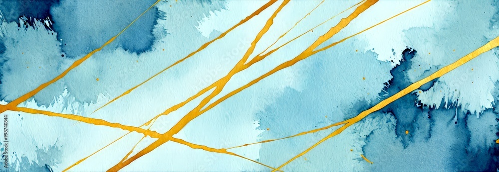 Poster an abstract painting featuring a blue background with white splatters and splotches, creating a sense of movement and depth The painting is executed in a