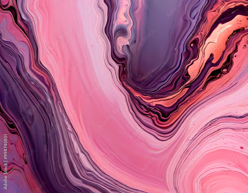 Poster a vibrant abstract pattern with swirling lines and shades of pink, purple, and gray, creating a dyna