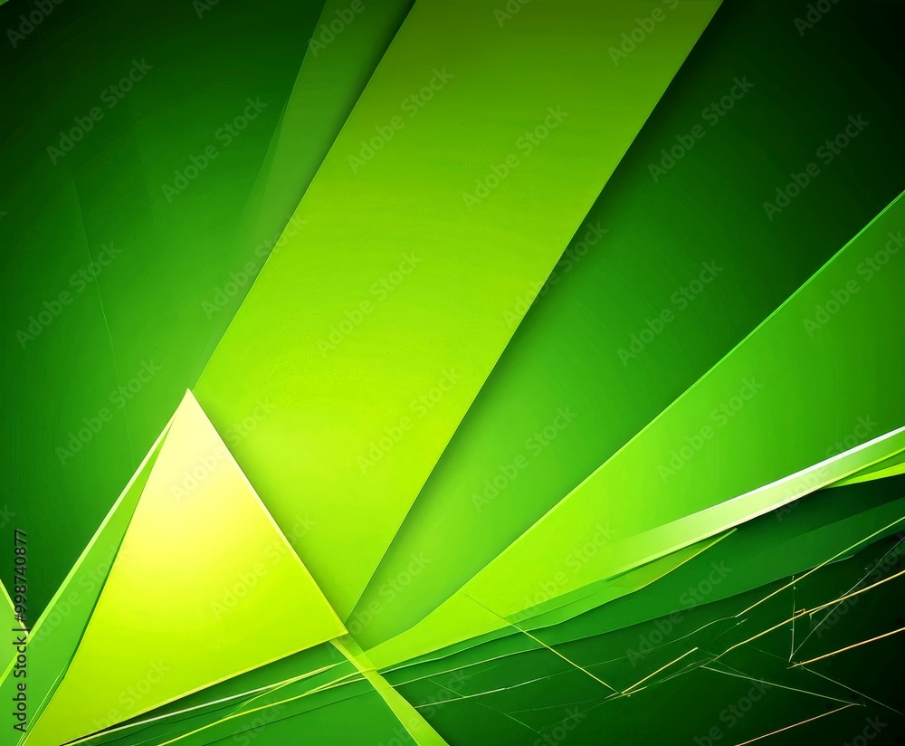 Fototapete a vibrant abstract composition of intersecting green and yellow lines and triangles, creating a dynamic and visually striking pattern