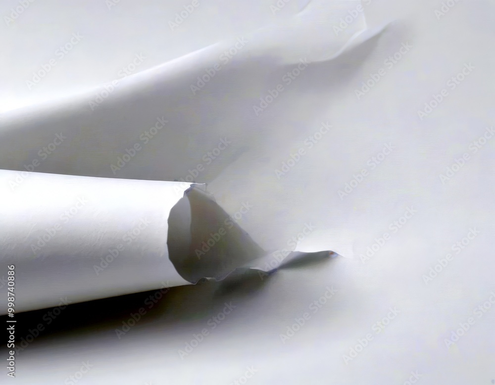 Aufkleber A close-up view white paper roll with a torn edge, set against a plain white background