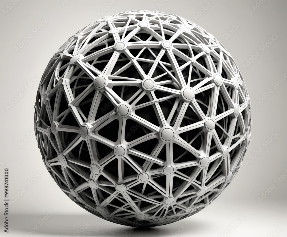 Aufkleber A spherical object with a complex network of interconnected lines and dots, creating a striking geometric pattern