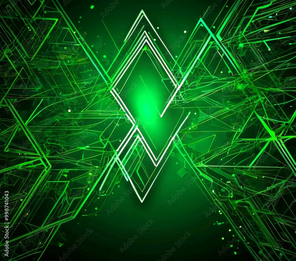 Aufkleber a digital art piece with a geometric design in shades of green and black the central element is a wh